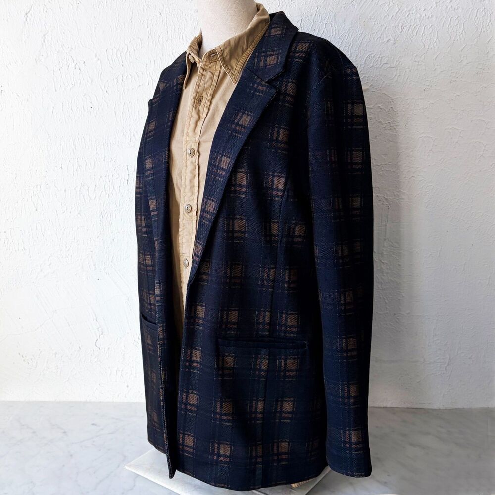 Liverpool Los Angeles Knit Boyfriend Blazer Women's XL Navy Amber Tartan Plaid
